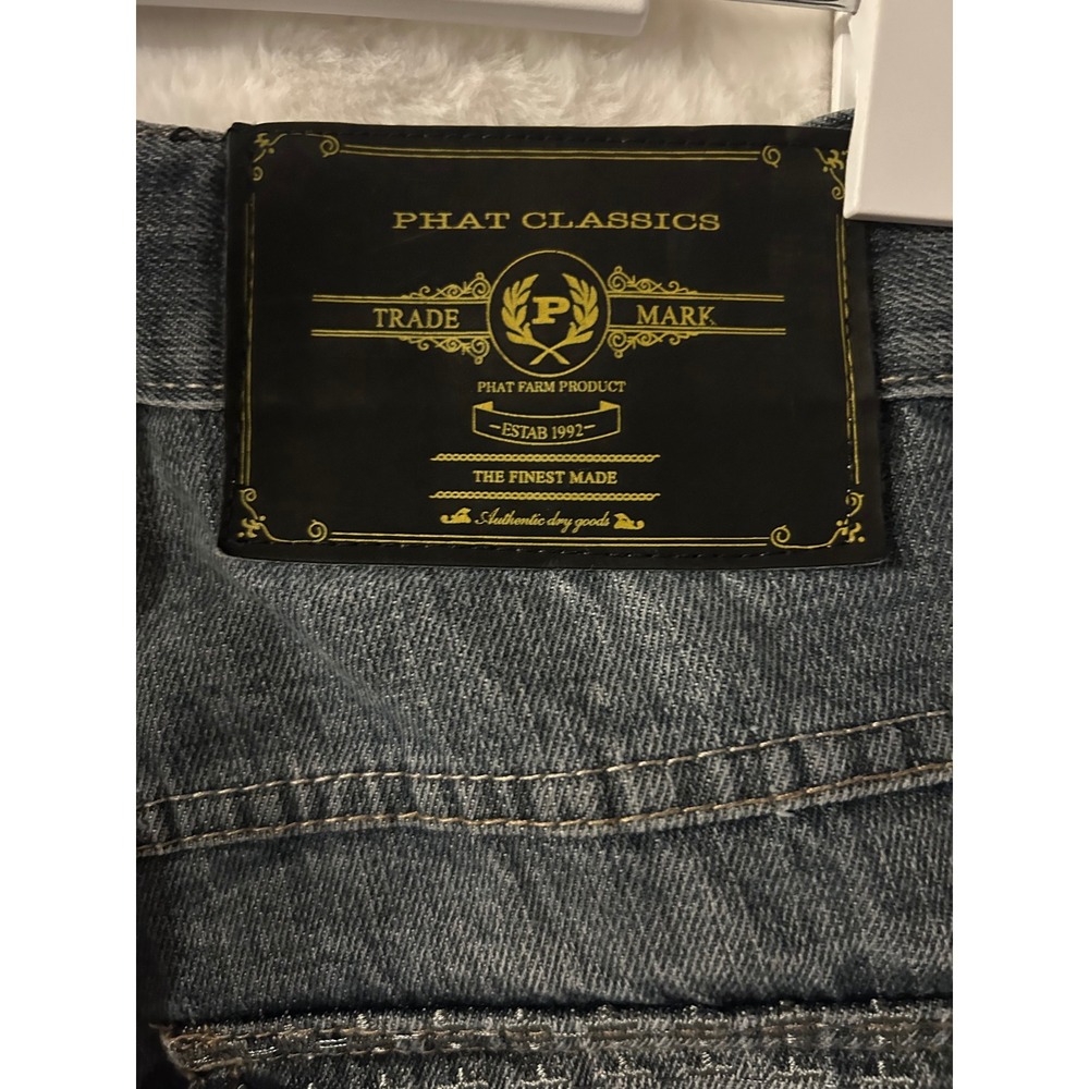 Phat Classics Mens Dark Wash Relaxed Straight Leg Jeans 40x34 Vintage Y2K Style - Picture 10 of 10